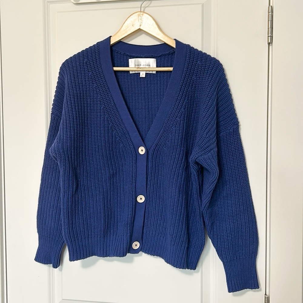 Tradlands Shelter Cotton Cardigan in Marine